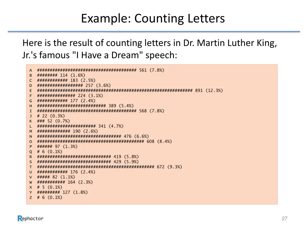 example counting letters 5