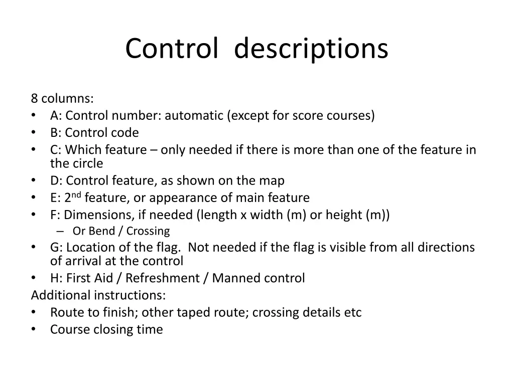 control descriptions