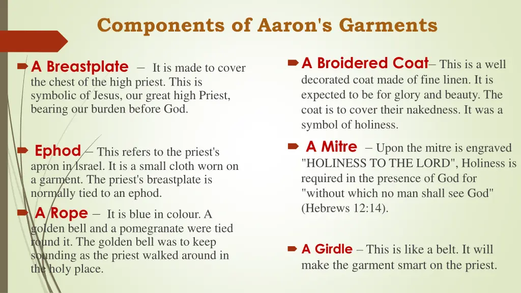 components of aaron s garments