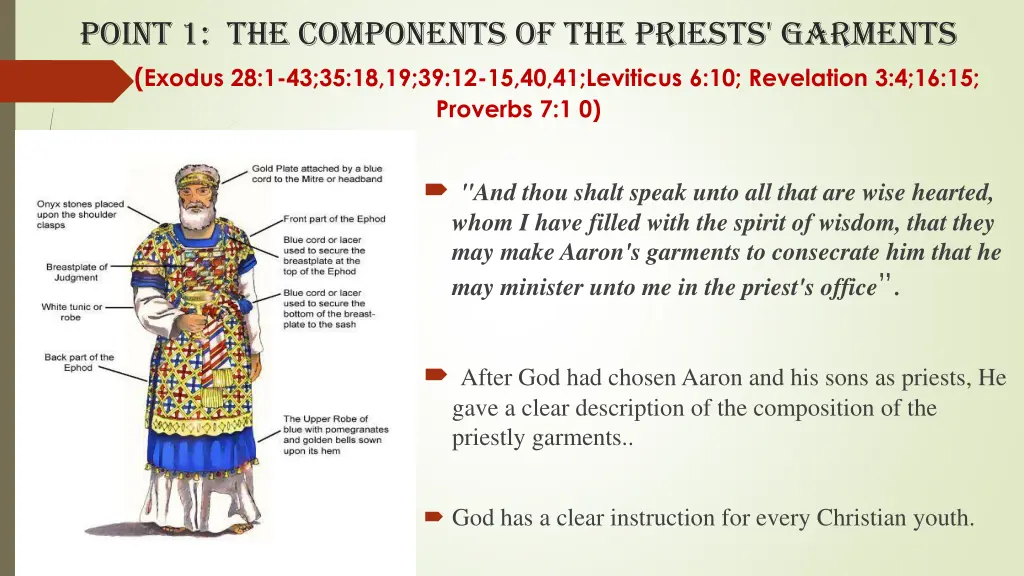 point 1 the components of the priests garments