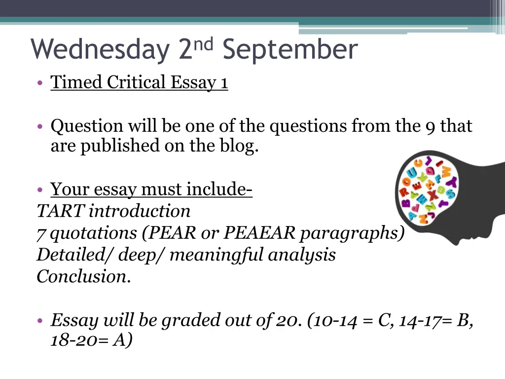 wednesday 2 nd september timed critical essay 1