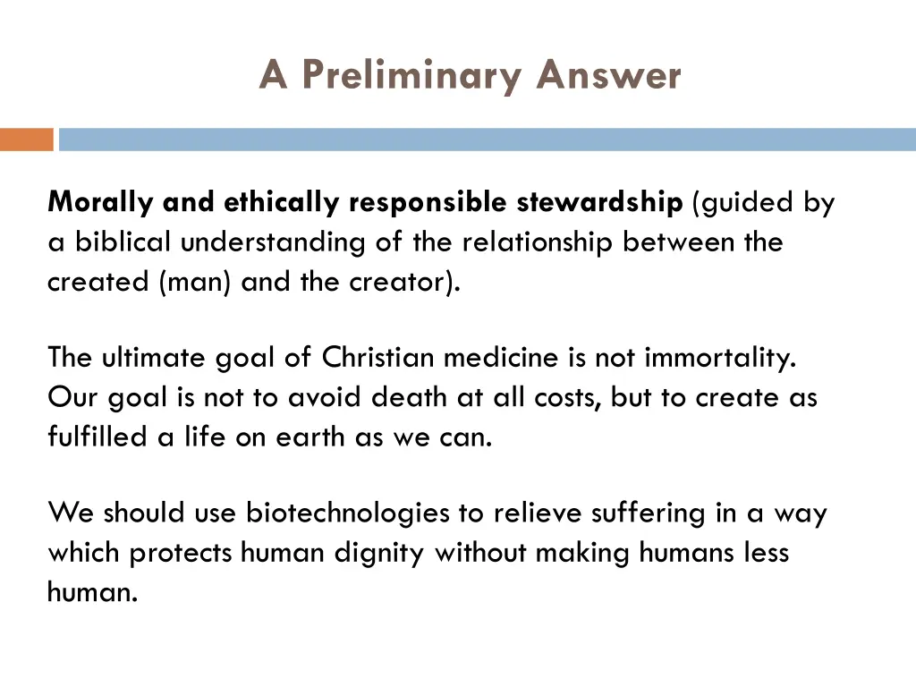 a preliminary answer