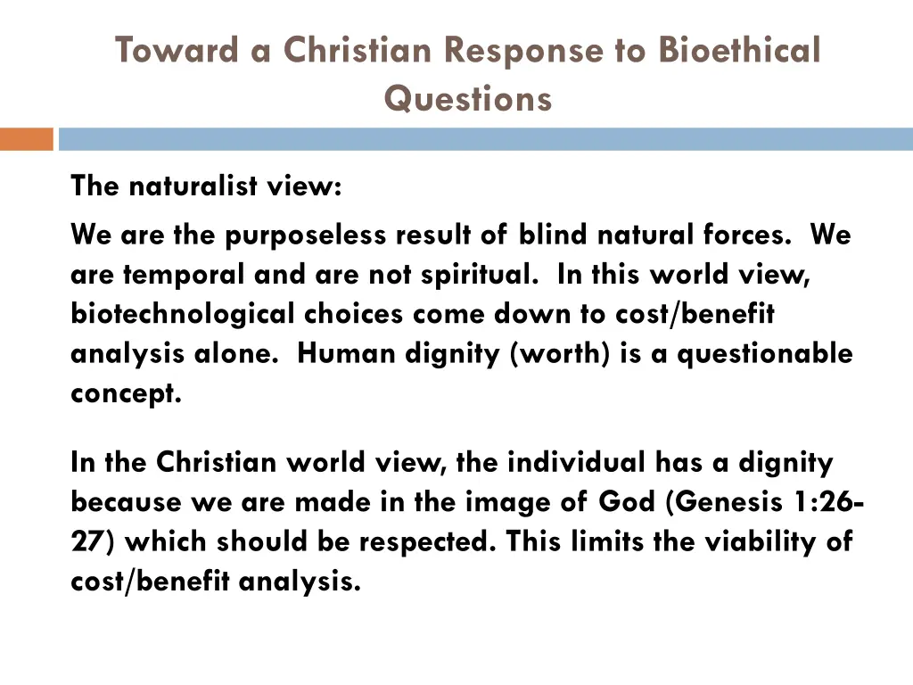 toward a christian response to bioethical