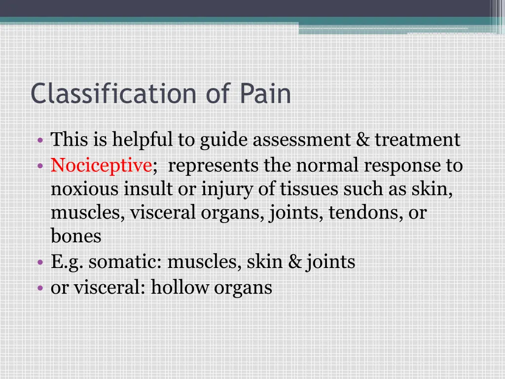 classification of pain
