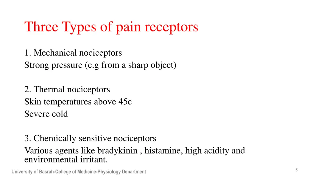 three types of pain receptors