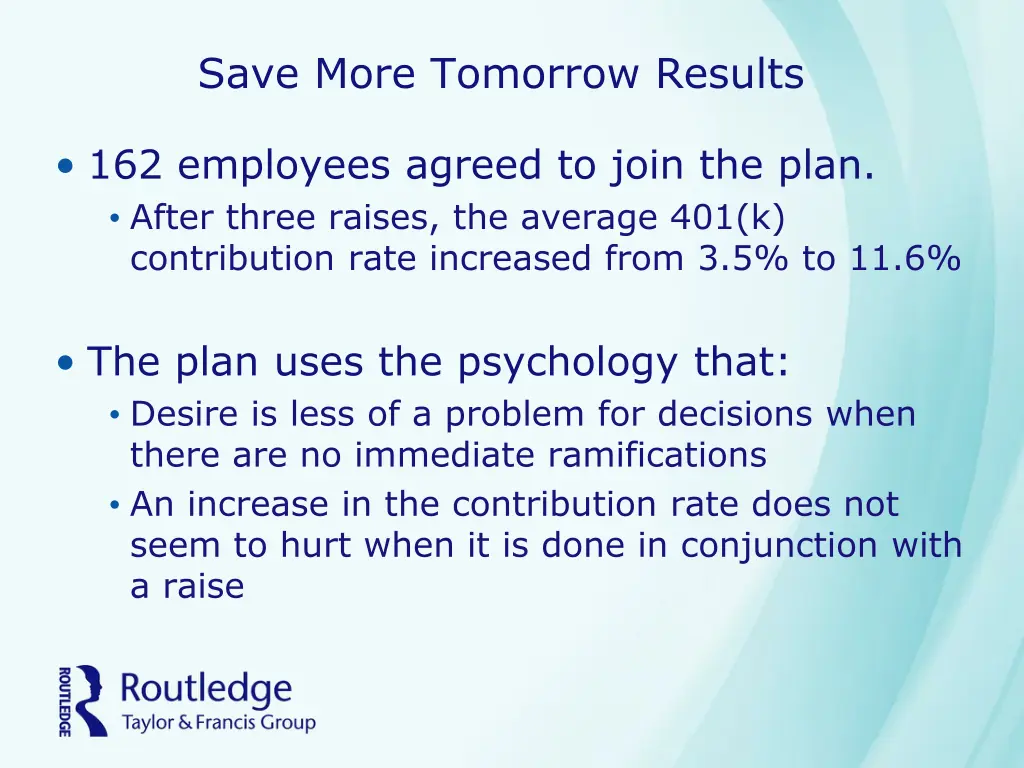 save more tomorrow results