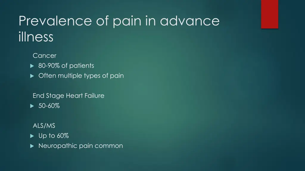 prevalence of pain in advance illness