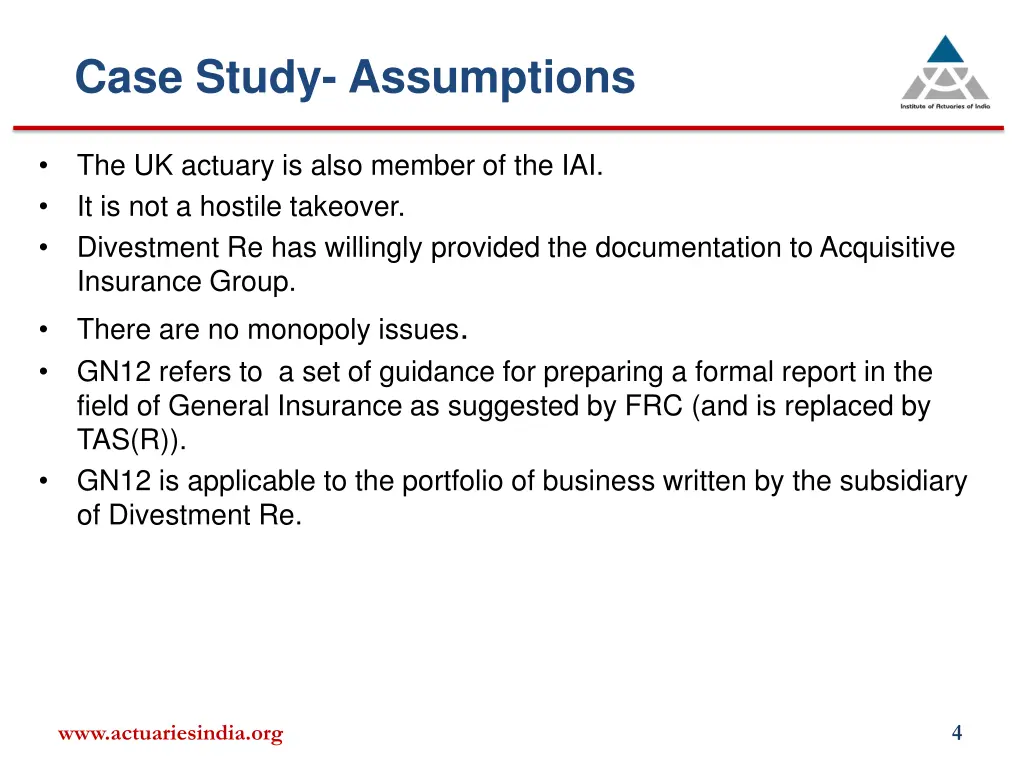 case study assumptions