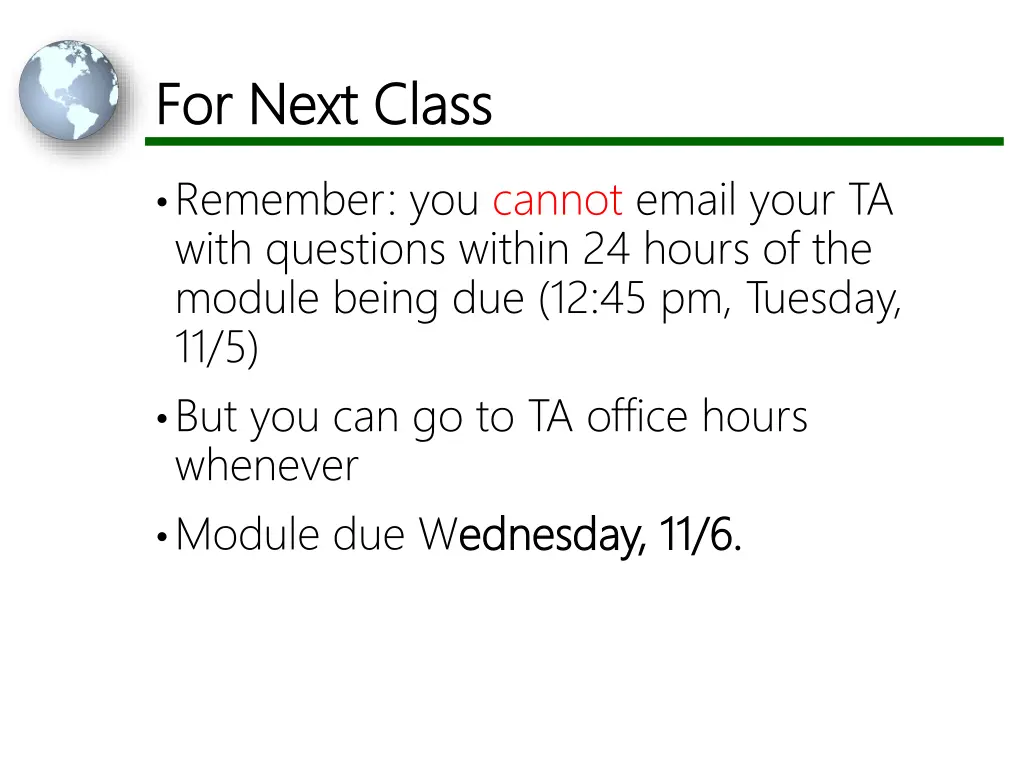 for next class for next class