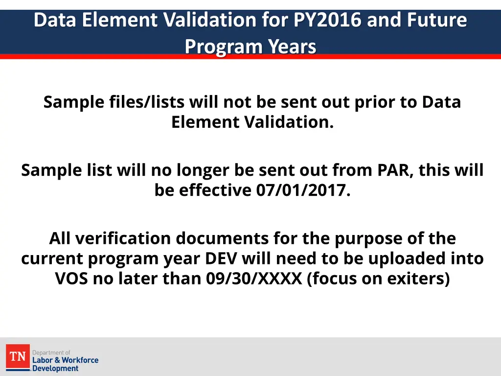 data element validation for py2016 and future