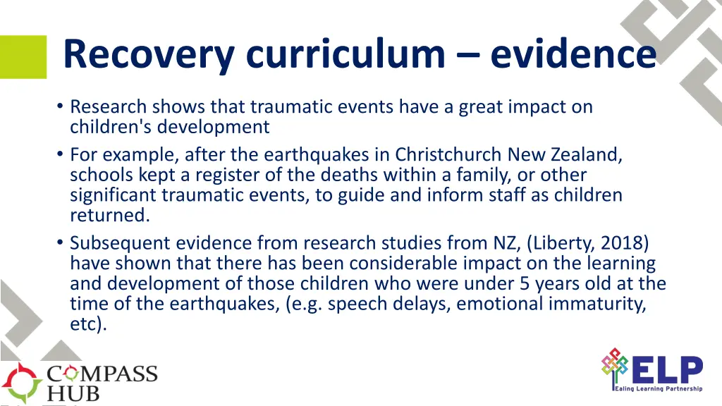 recovery curriculum evidence
