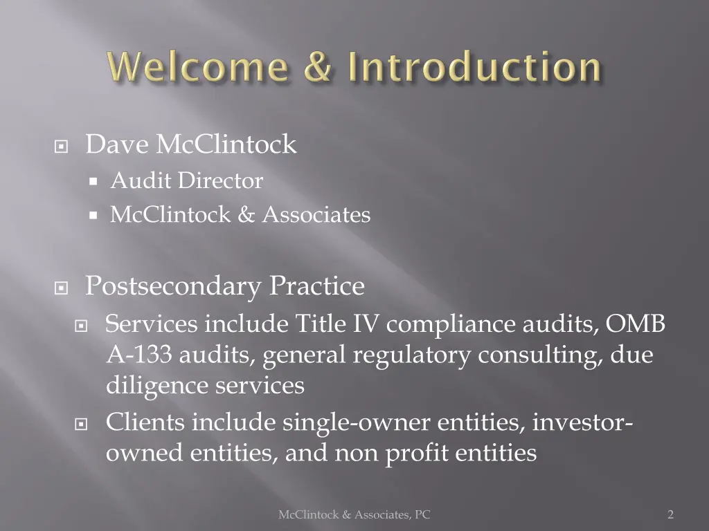 dave mcclintock audit director mcclintock