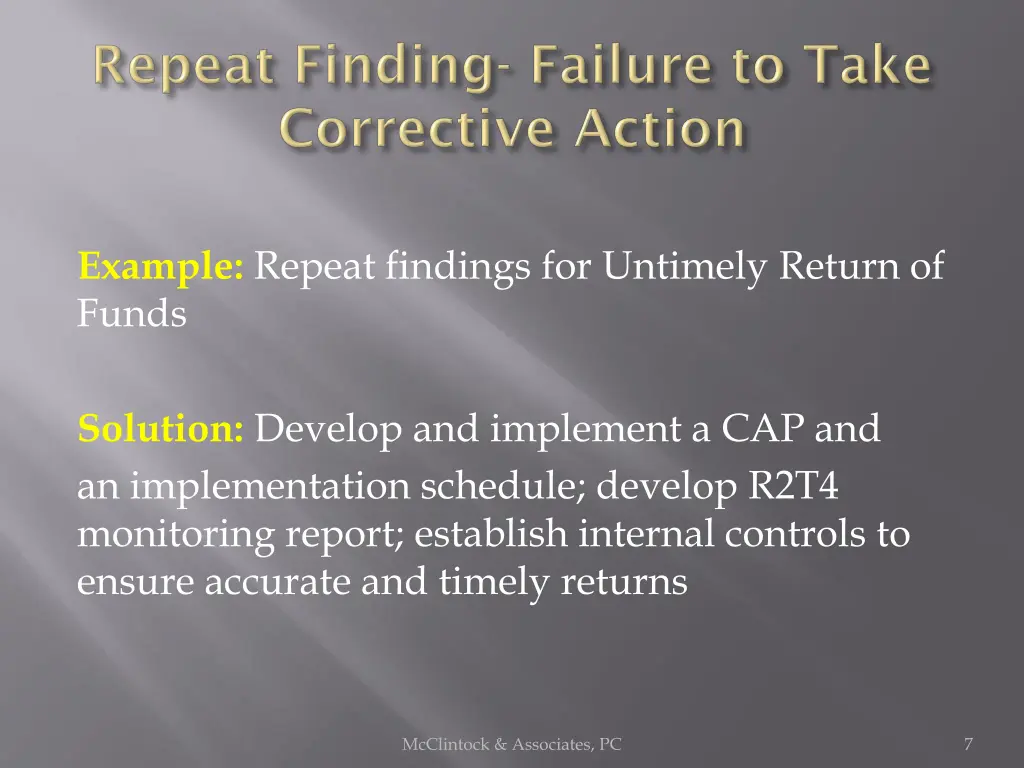 example repeat findings for untimely return