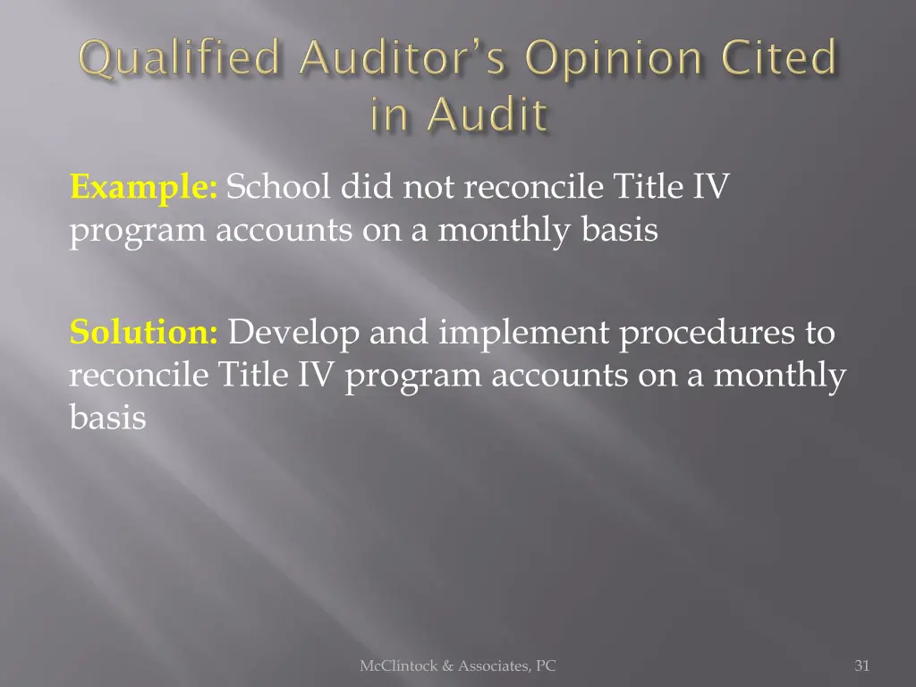 example school did not reconcile title iv program