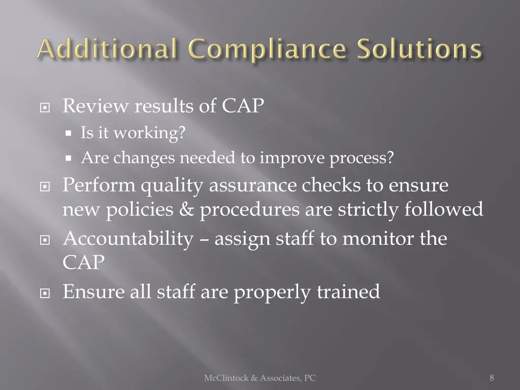review results of cap is it working are changes