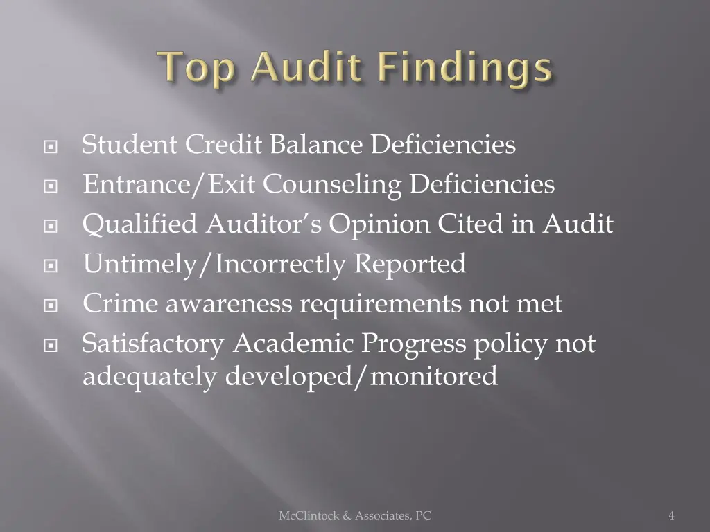 student credit balance deficiencies entrance exit