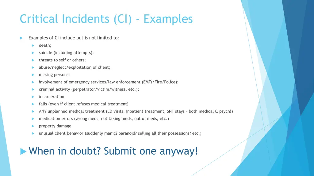critical incidents ci examples