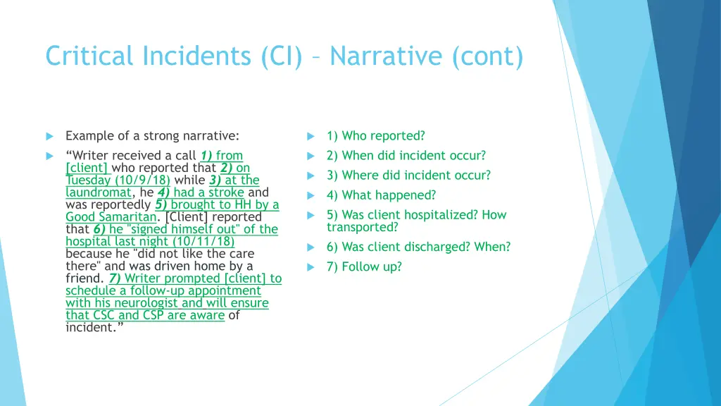 critical incidents ci narrative cont
