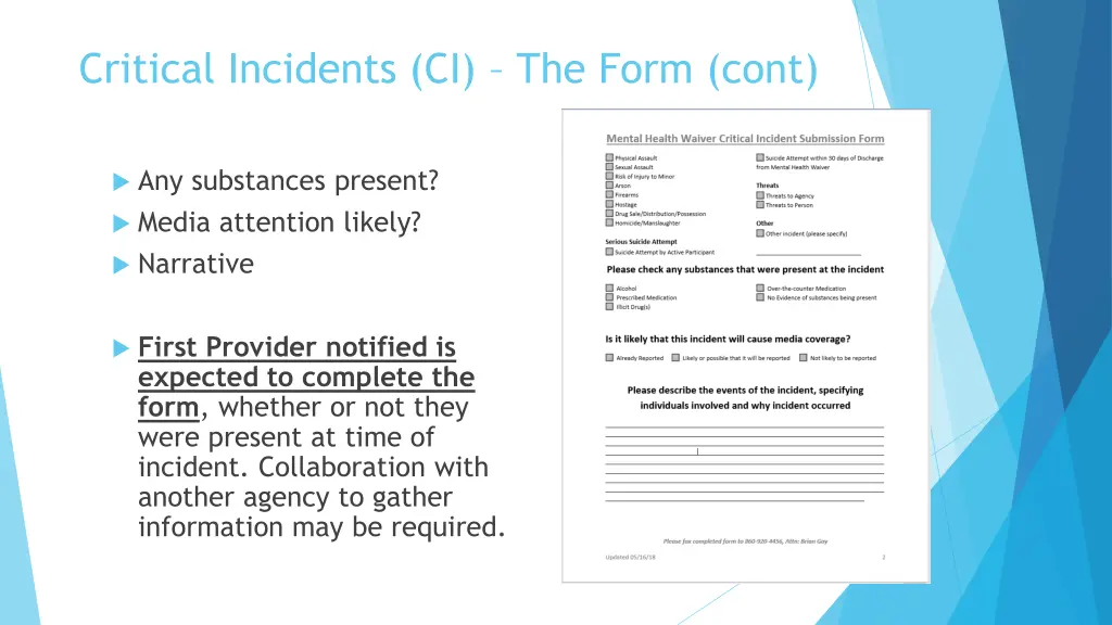 critical incidents ci the form cont