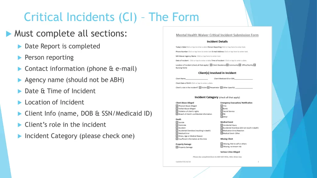 critical incidents ci the form