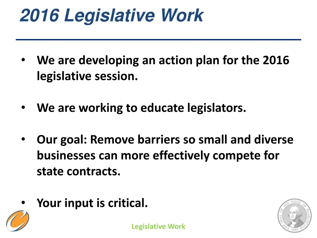 2016 legislative work