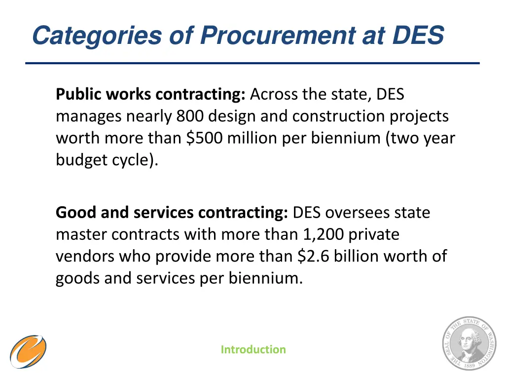 categories of procurement at des