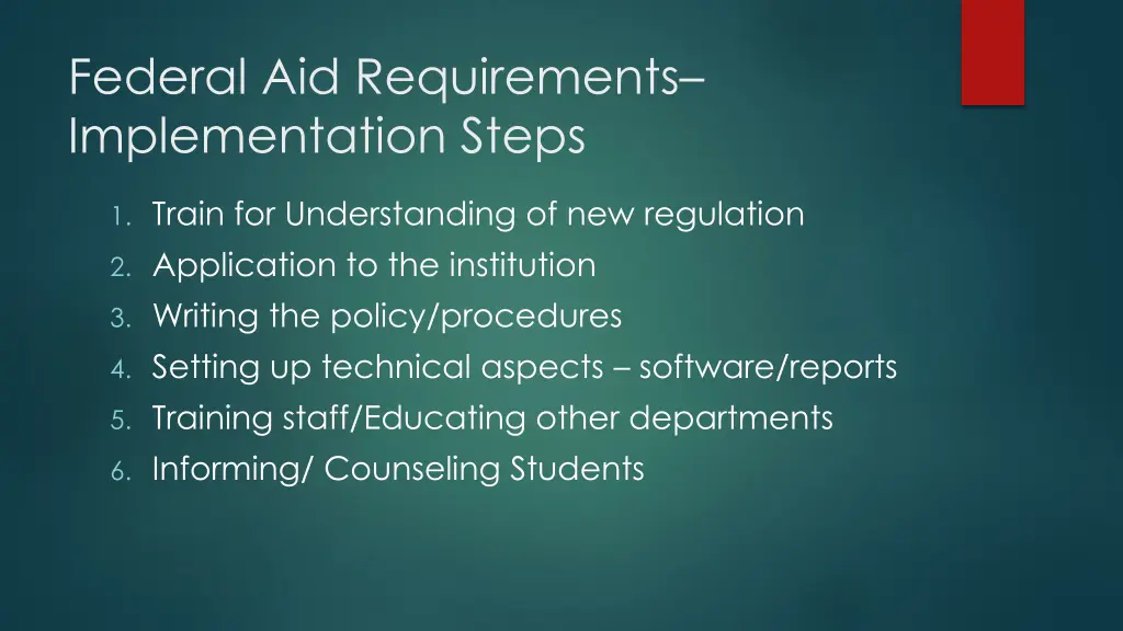 federal aid requirements implementation steps