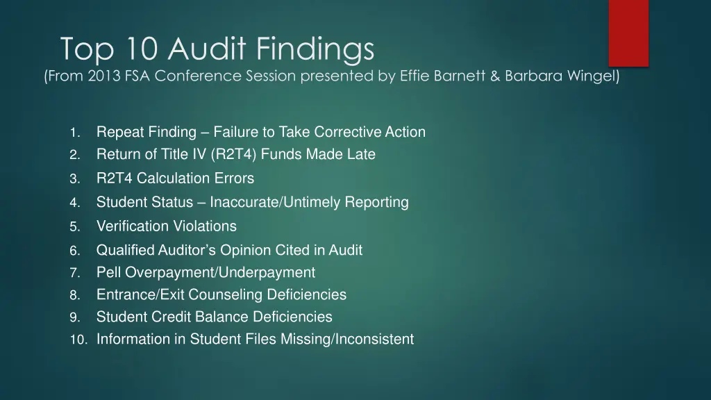 top 10 audit findings from 2013 fsa conference