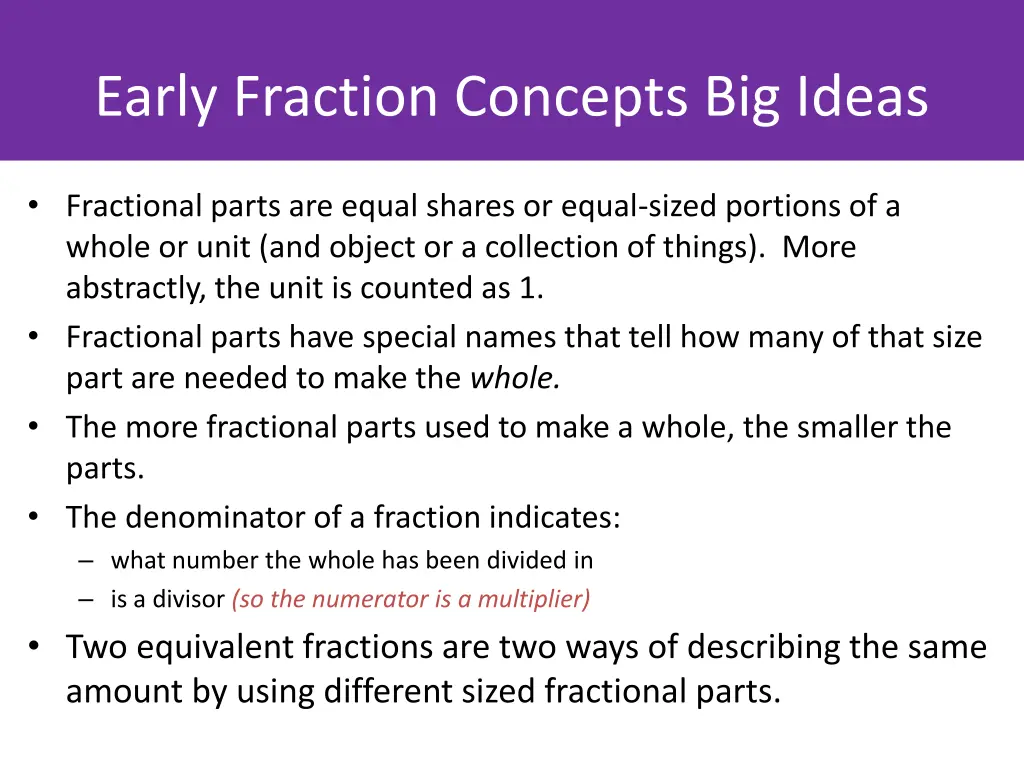 early fraction concepts big ideas