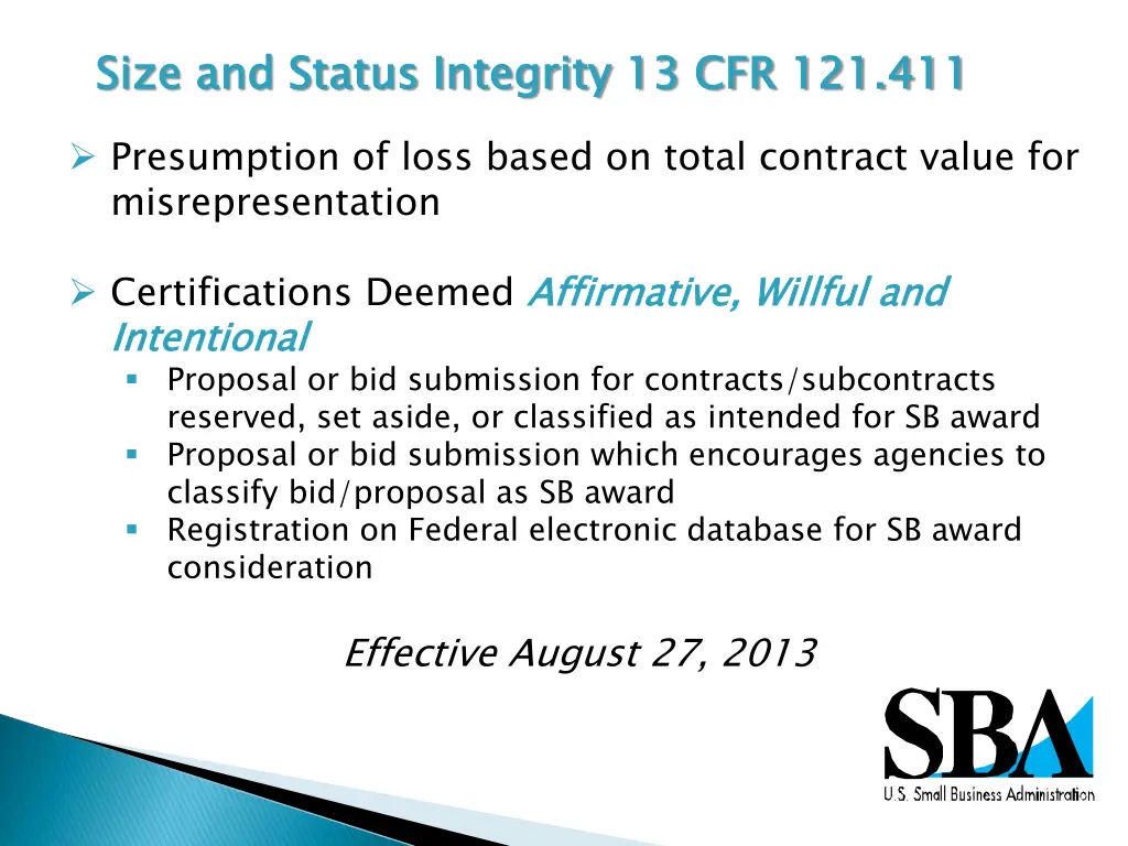 size and status integrity 13 cfr 121 411