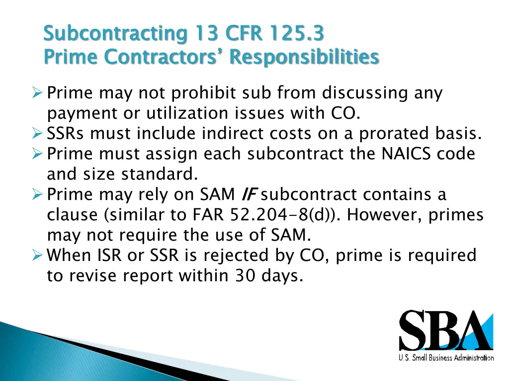 subcontracting 13 cfr 125 3 prime contractors