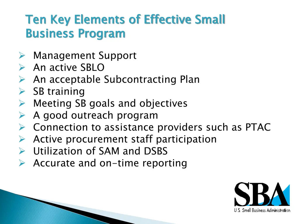 ten key elements of effective small business