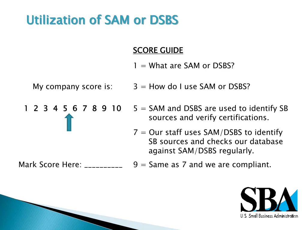 utilization of sam or dsbs