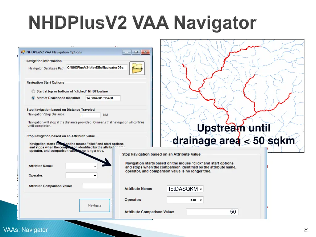 upstream until drainage area 50 sqkm
