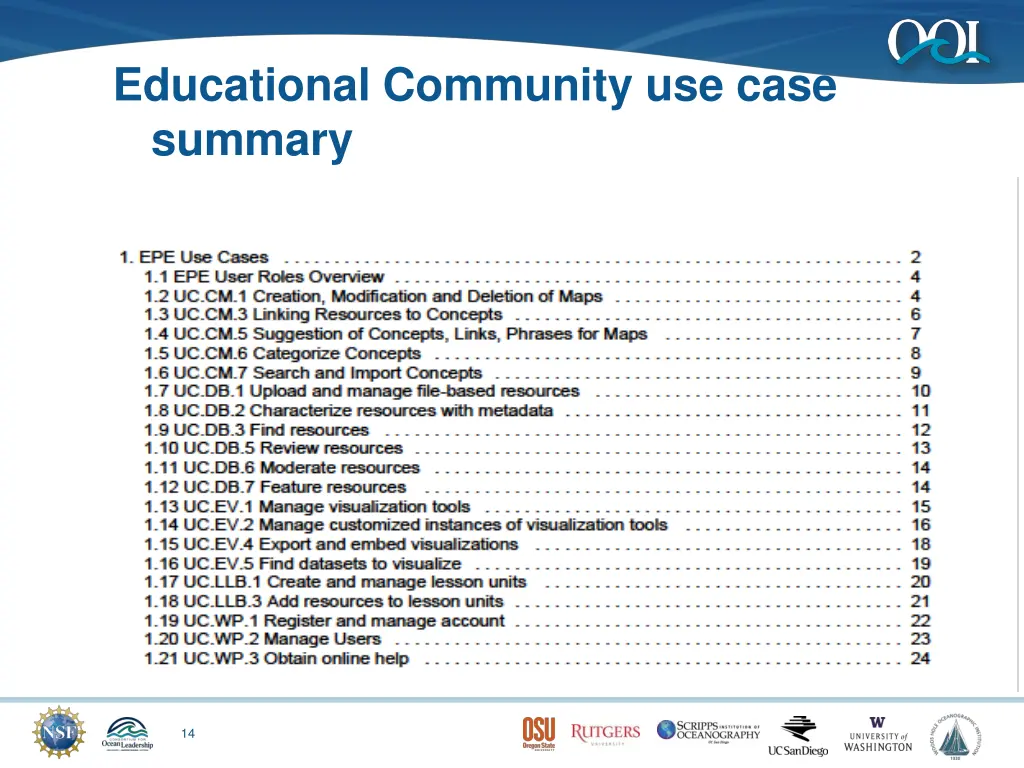 educational community use case summary