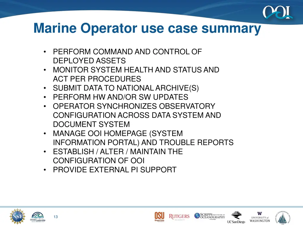 marine operator use case summary