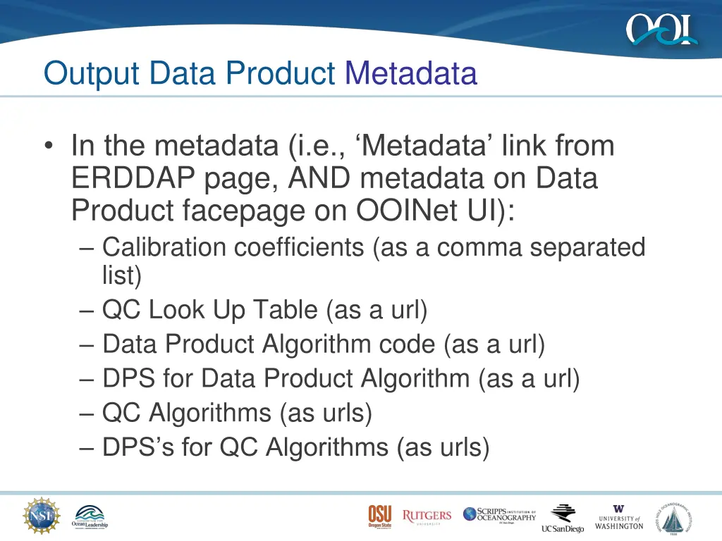 output data product metadata