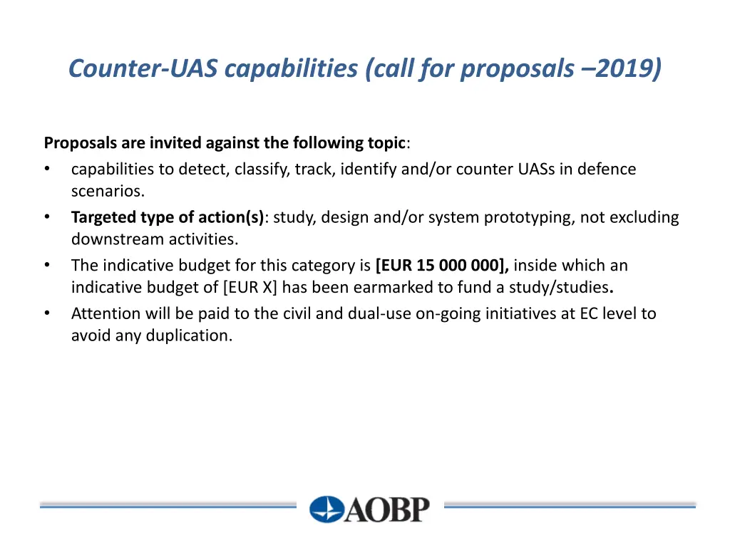 counter uas capabilities call for proposals 2019