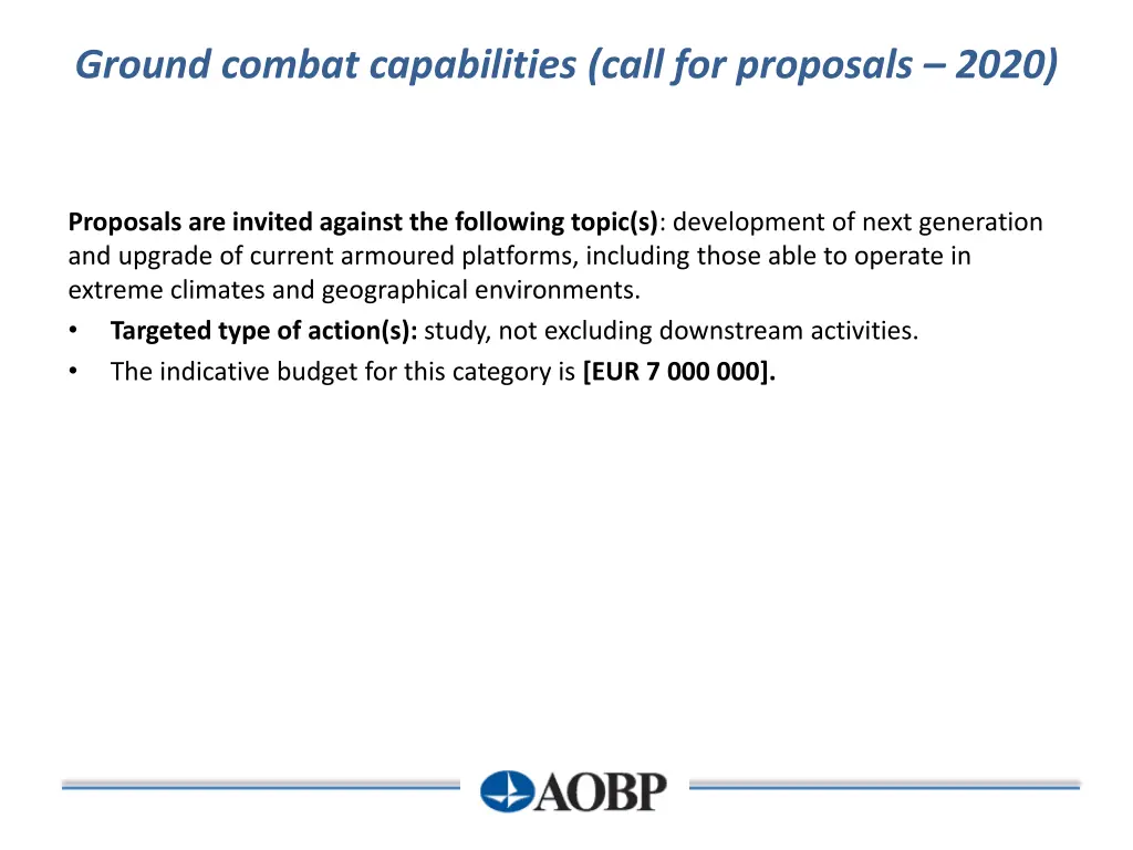 ground combat capabilities call for proposals 2020