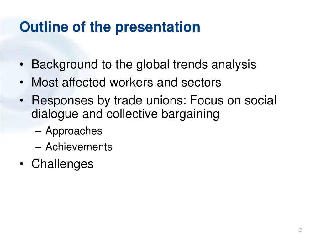 outline of the presentation
