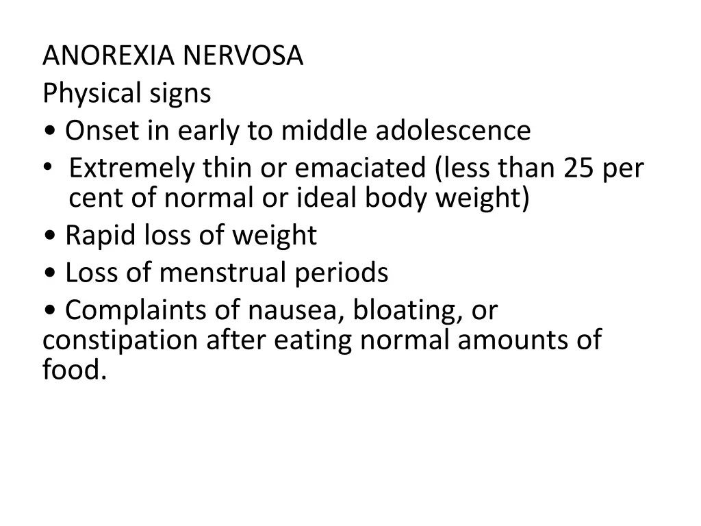 anorexia nervosa physical signs onset in early
