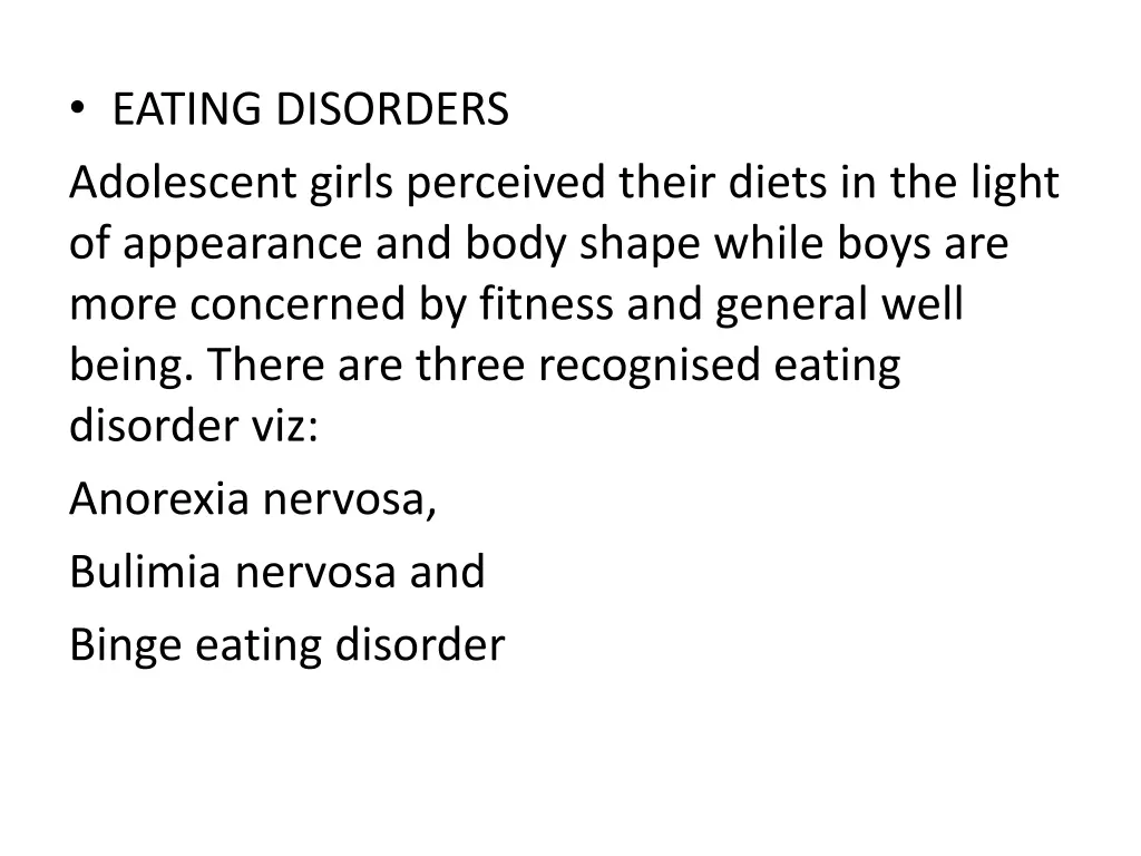eating disorders adolescent girls perceived their