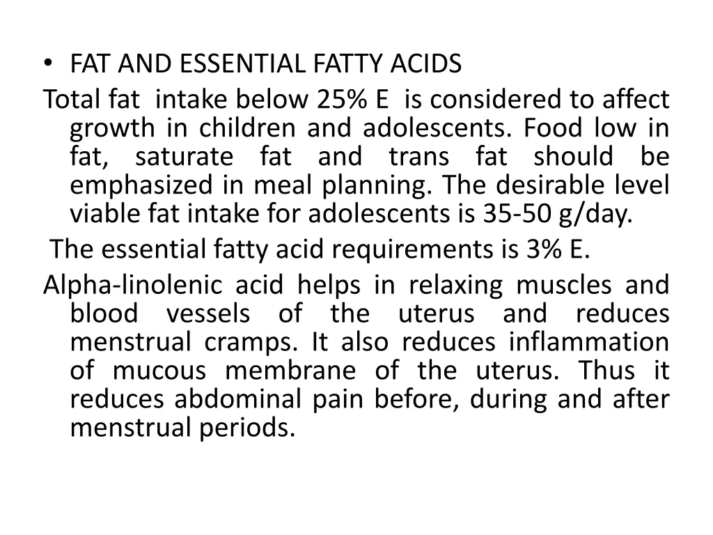 fat and essential fatty acids total fat intake