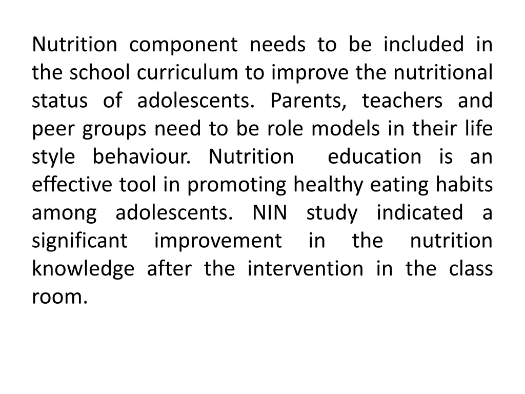nutrition component needs to be included