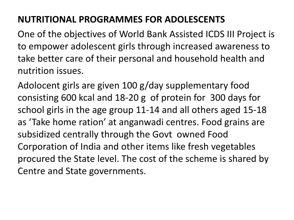 nutritional programmes for adolescents