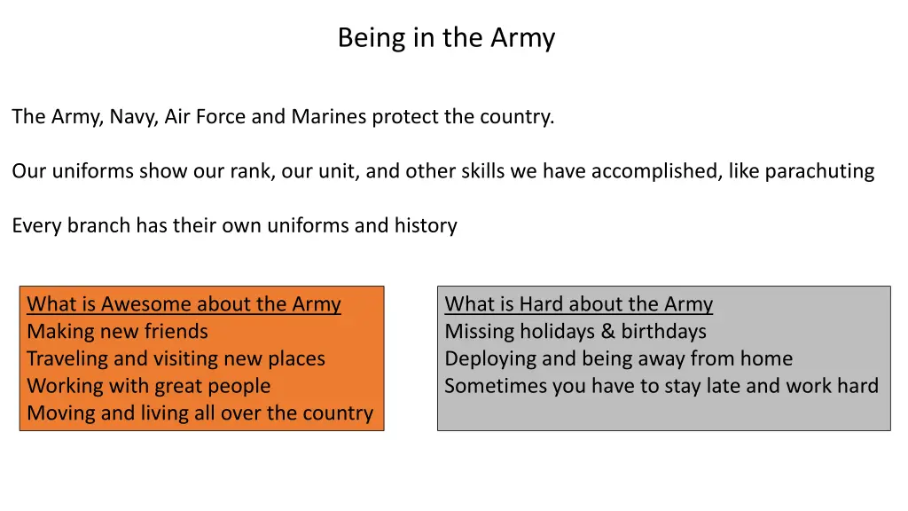 being in the army