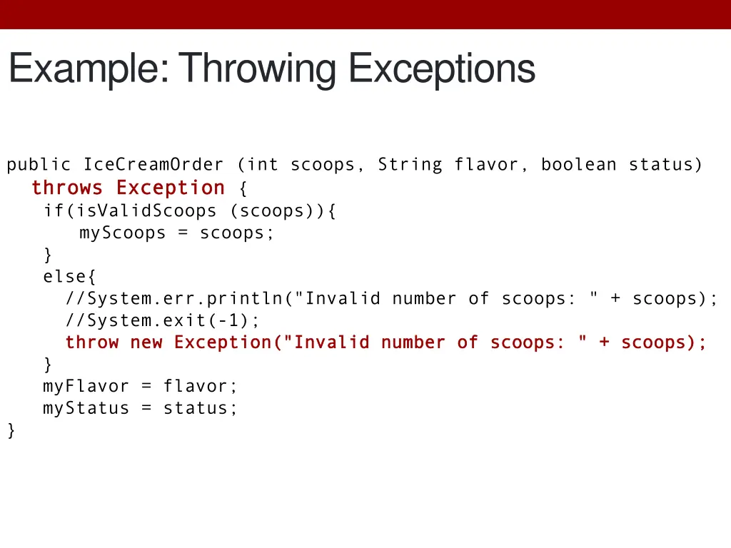 example throwing exceptions