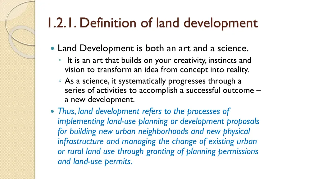 1 2 1 definition of land development