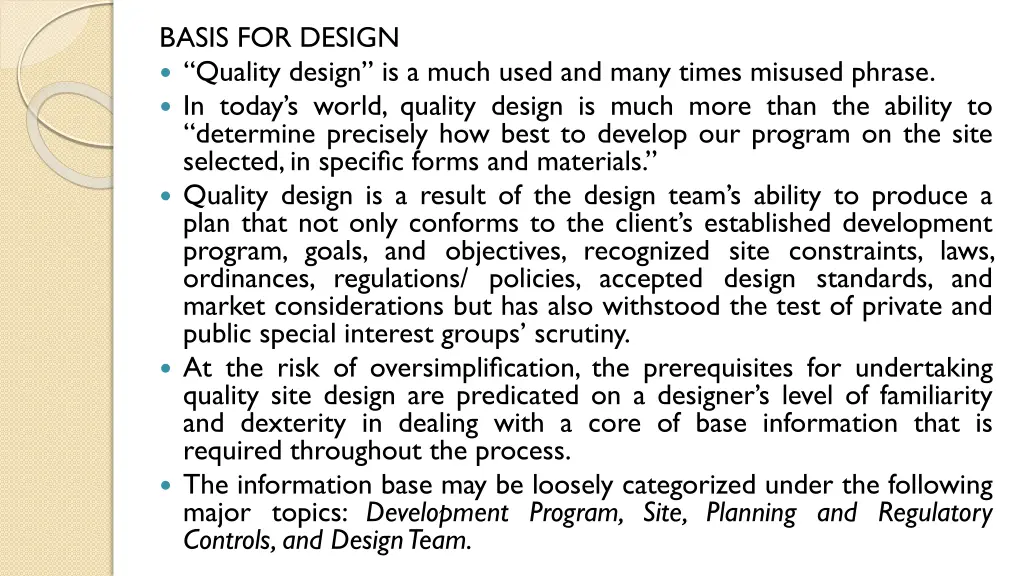 basis for design quality design is a much used
