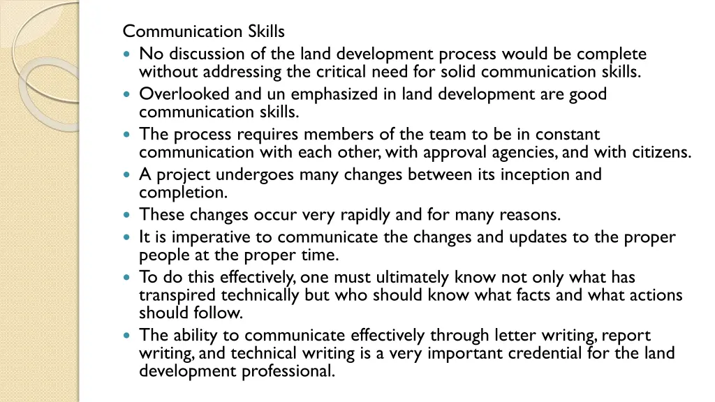 communication skills no discussion of the land